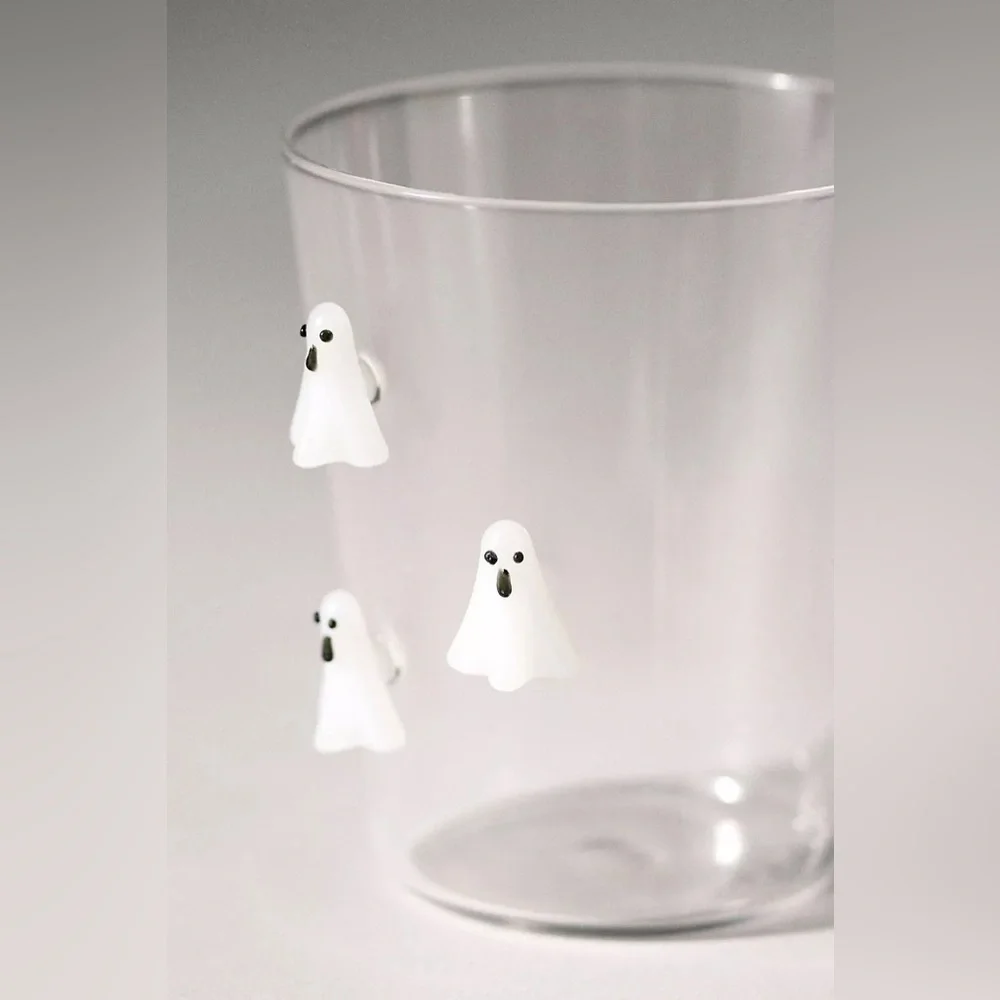 New Set of 2 Anthropologie Halloween 3D Ghost Icon Juice Mugs Cups Glass